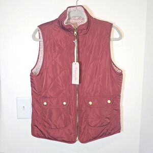 Love Tree Reversible Puffer Vest Rust Faux Fur Pockets Size M NWT